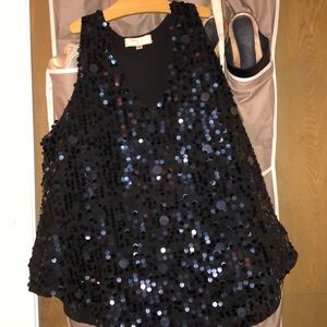 beautiful navy blue anthropologie sequins top